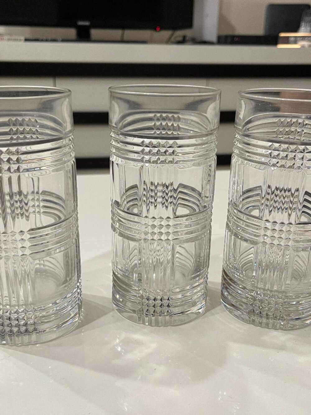 Ralph Lauren Crystal Glen Plaid Highball Glasses Set of 3